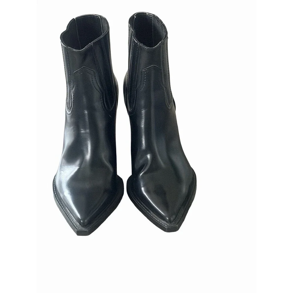 Zara Black Pointed Toe Western Ankle Boots Size 37